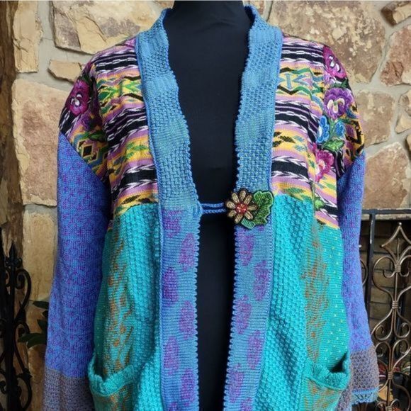 Vintage‎ Veranda Wear Guatemalan Knit Cardigan with Needlework Embroidery Sz M - Picture 1 of 12